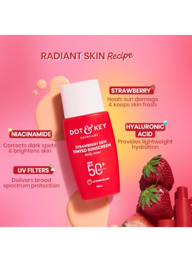 Dot & Key Strawberry Dew Tinted Sunscreen Combo SPF 50+ Pa++++ - 01 Porcelain & 02 Warm Ivory In- Vivo Tested | 50ml+50ml - Image 4